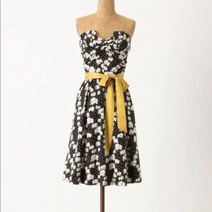 Anthropologie Porridge Cirque Strapless Elephant Print Dress | Mustard Sash